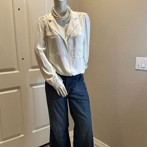 White House Black Market Long Sleeve Soft Shirt Ecru Size Large